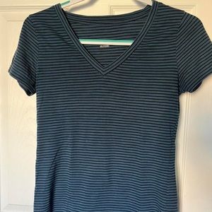 Casual navy and black striped v-neck top